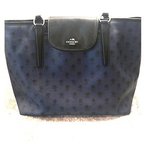 Navy and block printed coach bag